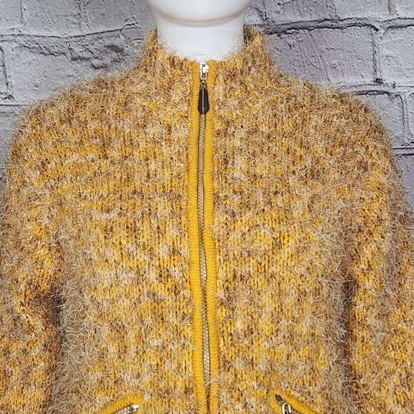 Jamie Sadok Yellow Fuzzy Full Zip Jacket, Women's Small - Picture 1 of 12